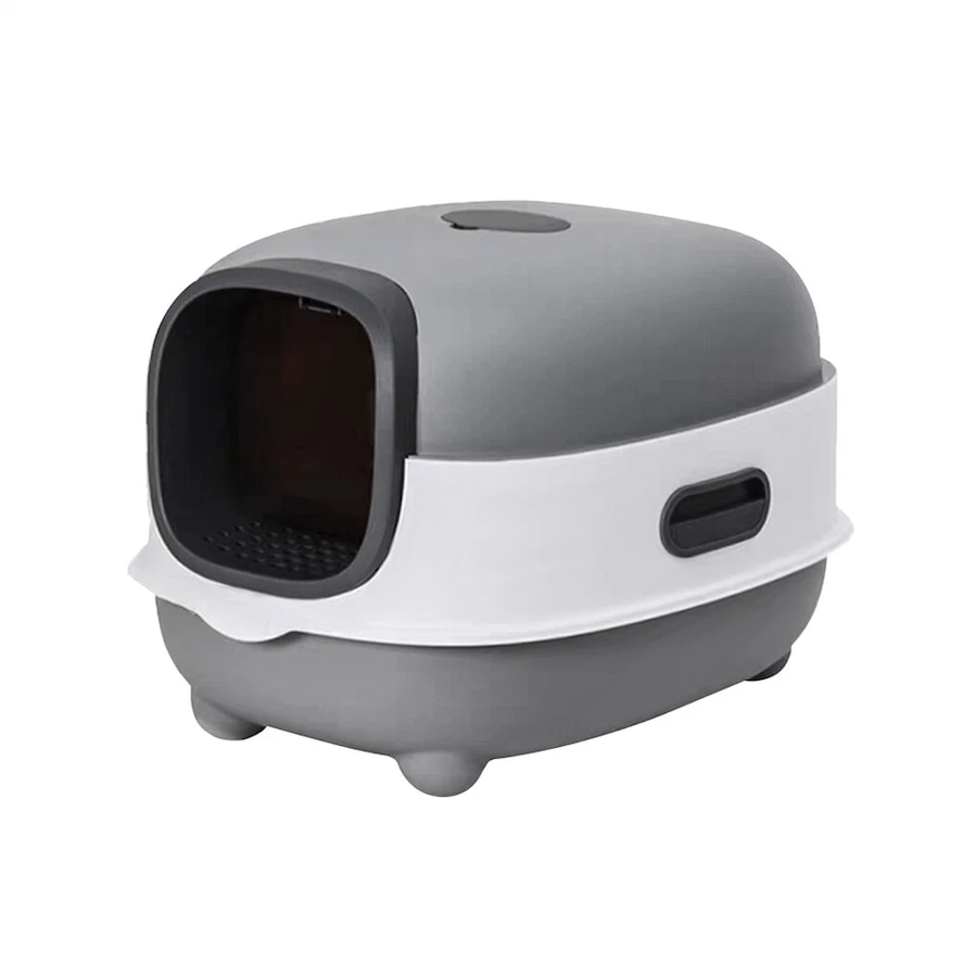 FIN Large Hooded Cat Litter Tray Box No-Mess Enclosed Cat Toilet with Carbon Filter