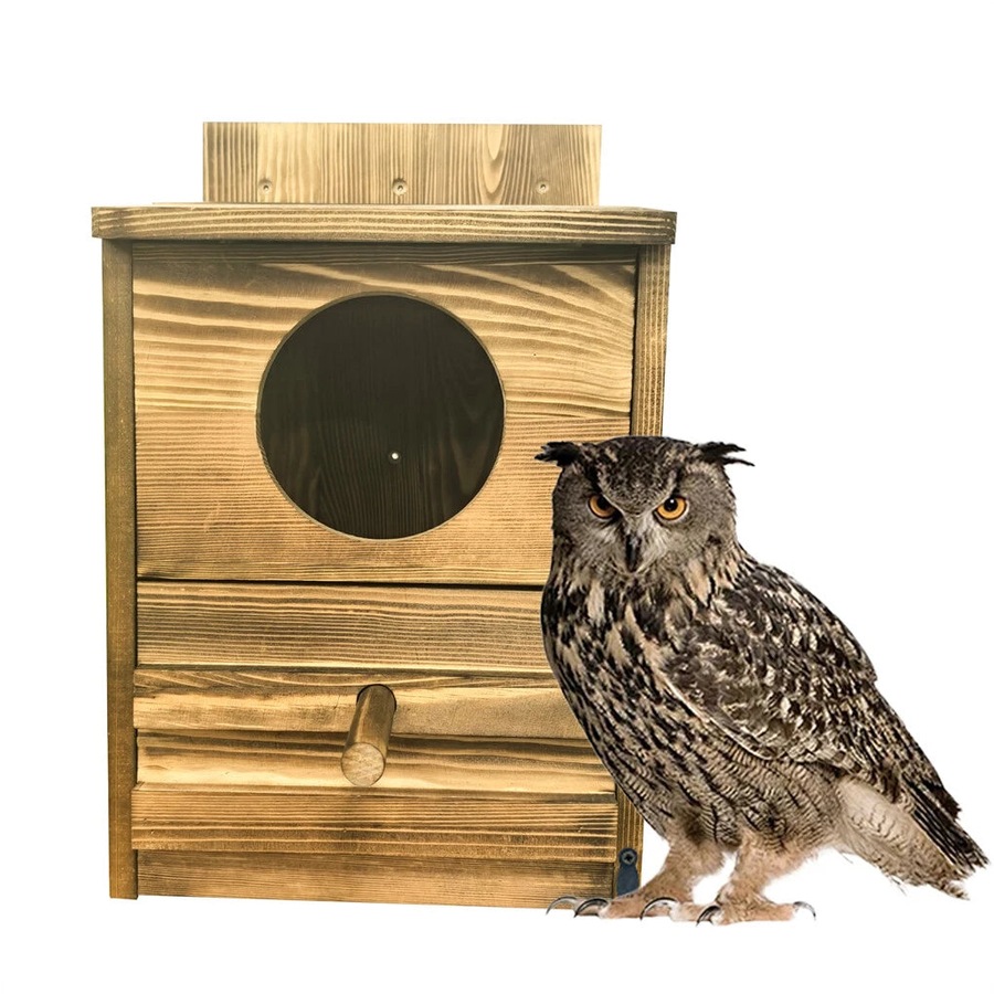 Large Wooden Screech Owl House Nesting Box with Perch - Outdoor Birdhouse for Garden Trees