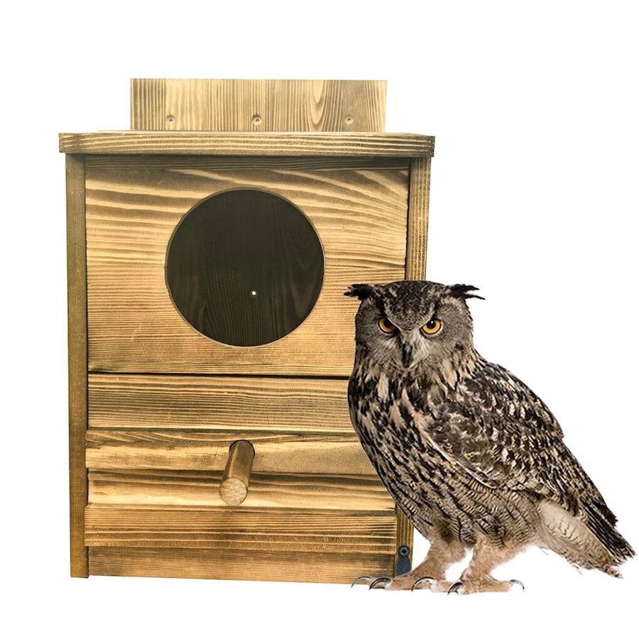 Large Wooden Screech Owl House Nesting Box with Perch - Outdoor Birdhouse for Garden Trees
