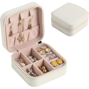 Mini Small Portable Travel Jewelry Organiser Box With Zipper Storage Case For Earrings Rings Bracelet Necklaces For Her Girl And Woman Anniversary Valentines Mother Birthday Gift (White)