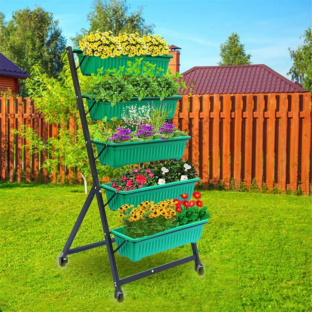 Buy Mobile Raised Garden Bed 5Tier Vertical Planter Rectangular Boxes ...
