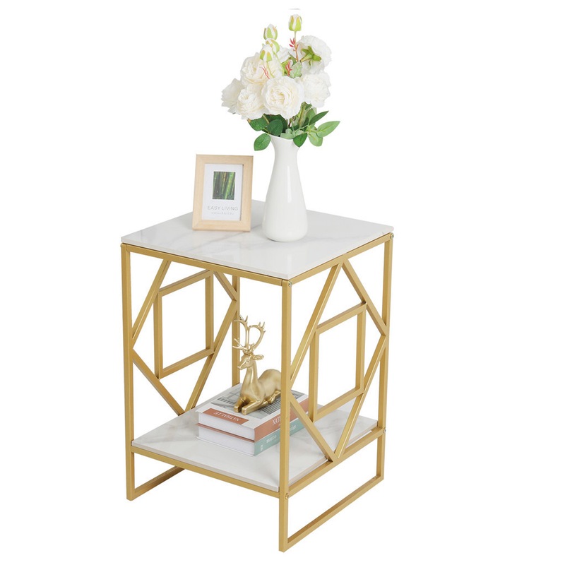 Buy Modern Geometry Metal Base Accent Table Marble Top End Snack Side