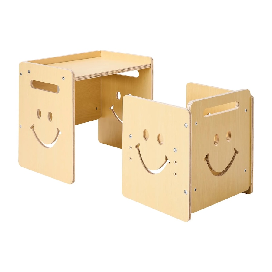 Montessori Weaning Table and Chair Set, 3 In 1 Wooden Toddler Table and Chairs with Chalkboard, Adjustable Height Montessori Table for Ages 1-5, Ideal for Drawing, Reading, Eating - Natural