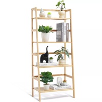Multifunctional 4 Shelf Bamboo Bookcase Ladder Plant Flower Stand Rack Storage