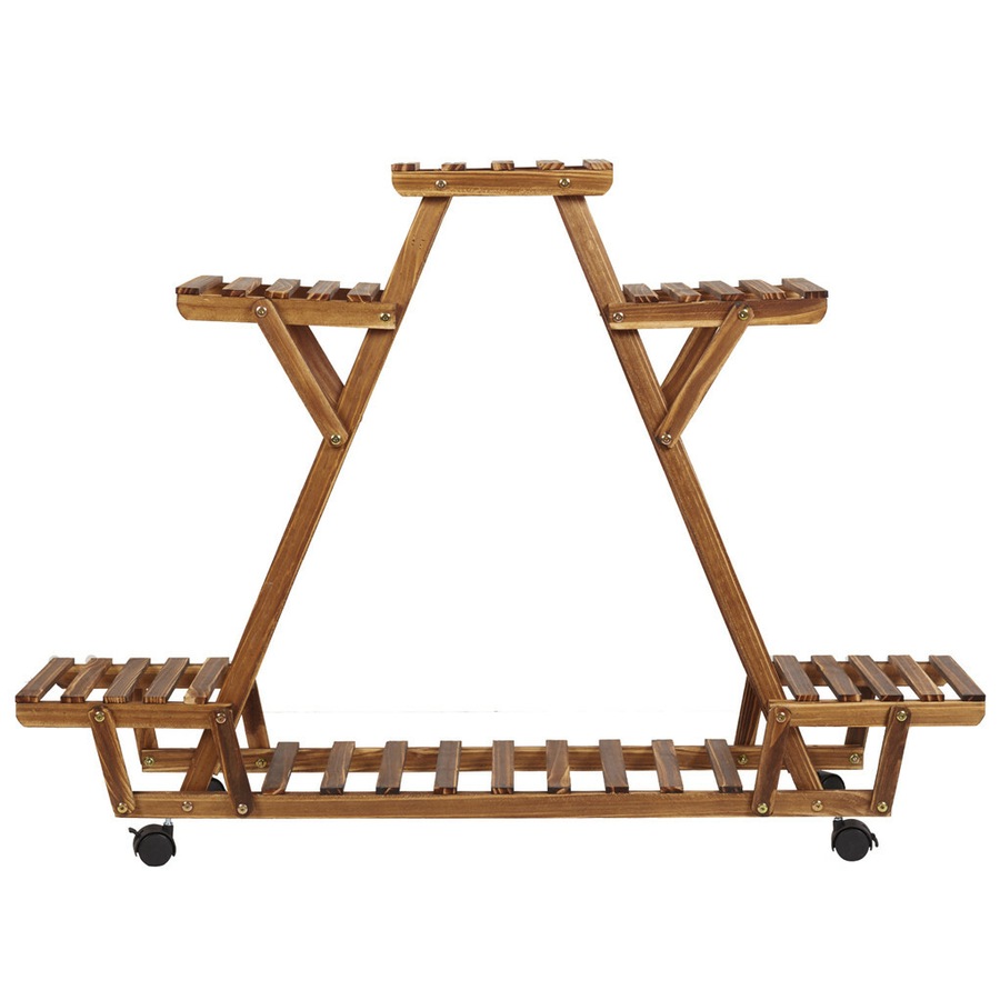 Multilayer Pyramid Plant Stand 4 Wheels Rolling Flower Shelf Rack Corner Balcony