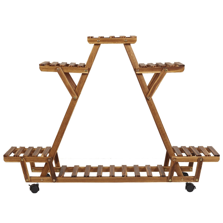 Multilayer Pyramid Plant Stand 4 Wheels Rolling Flower Shelf Rack Corner Balcony
