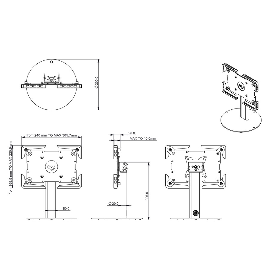 P&P Black 9.7"-13" Tablet Stand with 22lbs Load, VESA 75x75-100x100, Tilt & Rotation