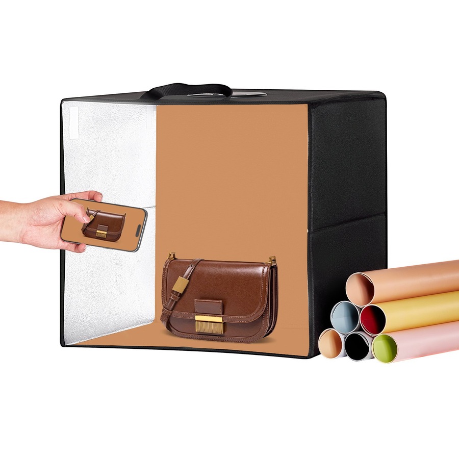 Photo Studio Light Box 16 Inch, 3000-5600K Adjustable Shooting Tent Kit with 120 LED, 3 Color Temperatures, 6 Double-Sided 12 Color Backdrops, High CRI ?95