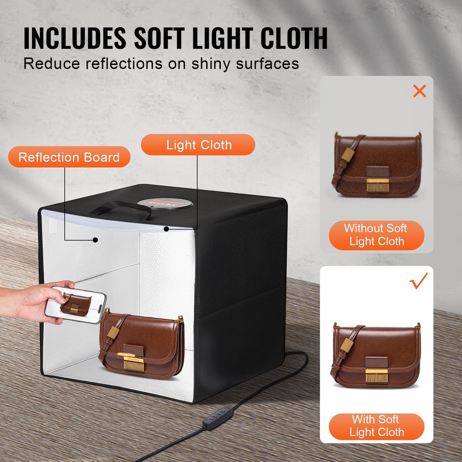 Photo Studio Light Box 16 Inch, 3000-5600K Adjustable Shooting Tent Kit with 120 LED, 3 Color Temperatures, 6 Double-Sided 12 Color Backdrops, High CRI ?95