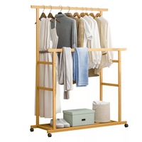 Portable Rolling Clothes Rack Bamboo Kids Clothes Storage Rack Hanging Clothes