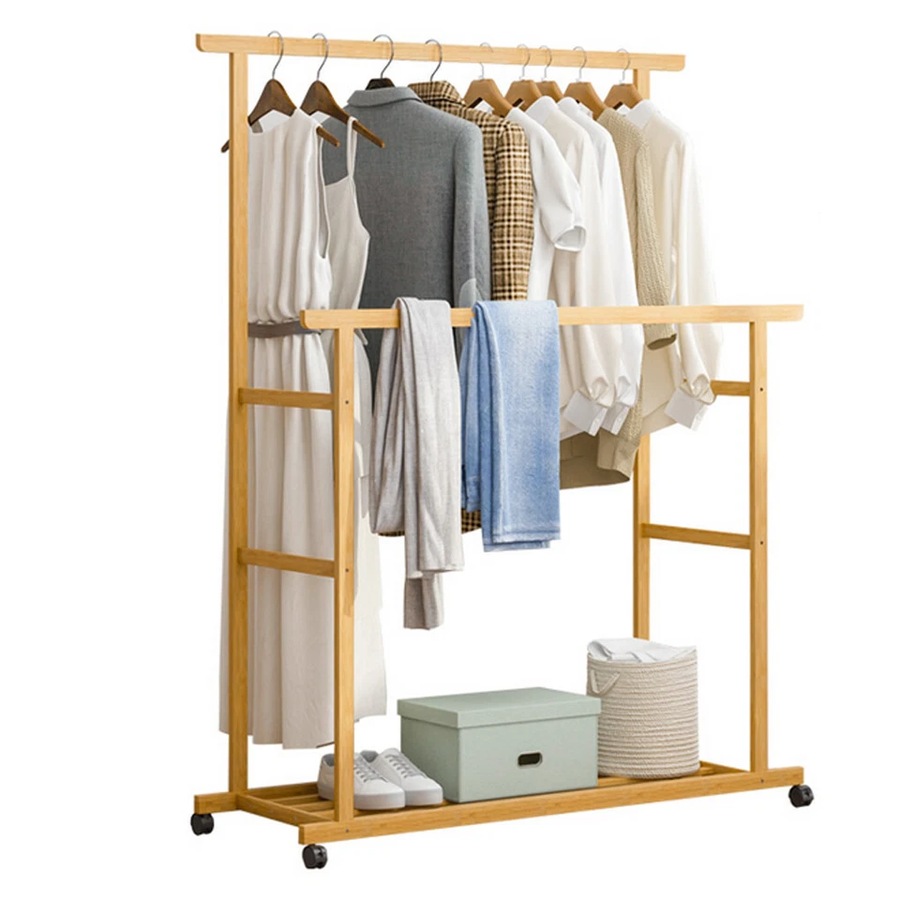 Buy Portable Rolling Clothes Rack Bamboo Kids Clothes Storage Rack ...