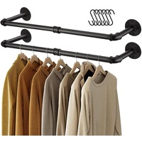 Set of 2 Heavy Duty Wall Mounted Closet Rods Detachable Clothes Rack Garment Bar