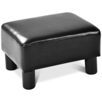Small Ottoman PU Leather Footrest Rectangular Seat Stool Black Up to150KG
