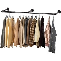 Super Long Garment Rail Industrial Vintage Pipe Clothes Rack Wall Floating Shelf