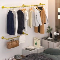 Detachable Wall Mount Clothes Rack Industrial Pipe Garment Bar Hanging Rod  2Base