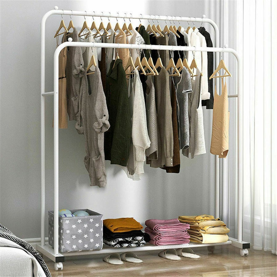 Super Strong Metal Clothing Garment Rack Cloth Hanger Rack Stand w Wheel Storage