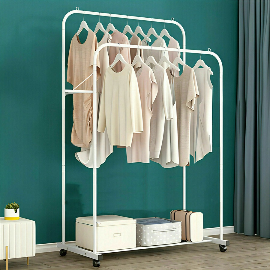 Super Strong Metal Clothing Garment Rack Cloth Hanger Rack Stand w Wheel Storage