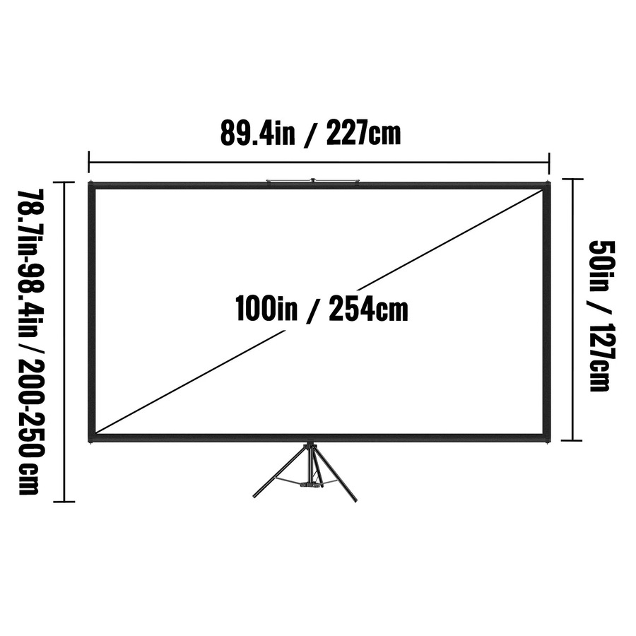 Tripod Projector Screen with Stand 254 cm 4K HD 16:9 Home Cinema Portable