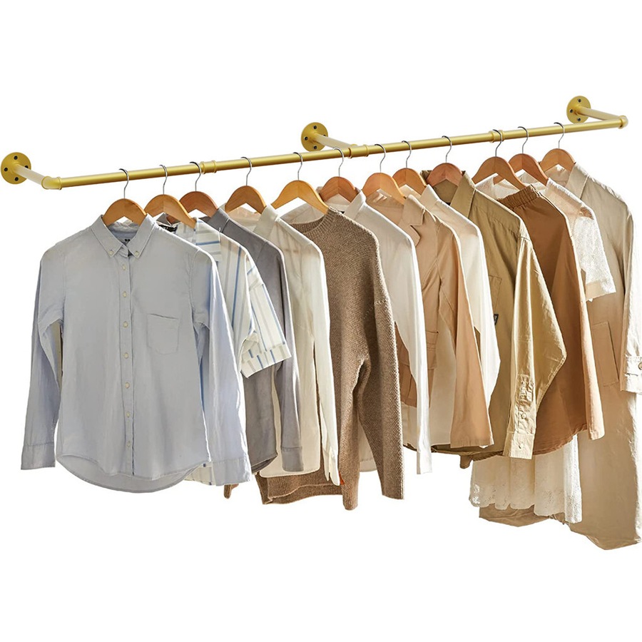 Buy Gold Wall Mounted Clothes Rack Strong Metal Garment Hanging Storage ...
