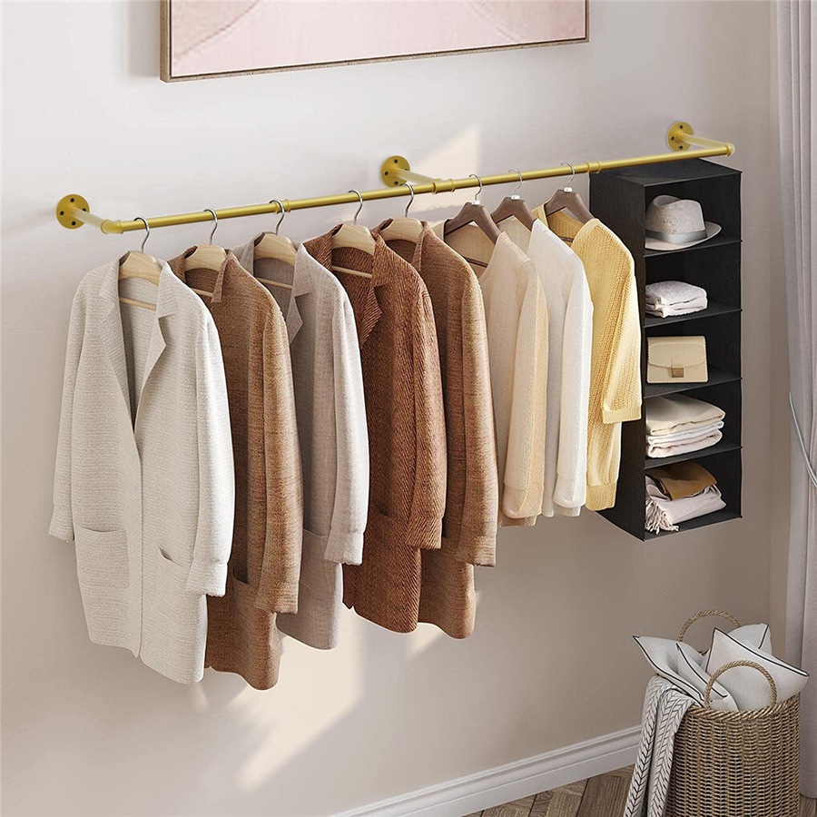 Buy Gold Wall Mounted Clothes Rack Strong Metal Garment Hanging Storage ...