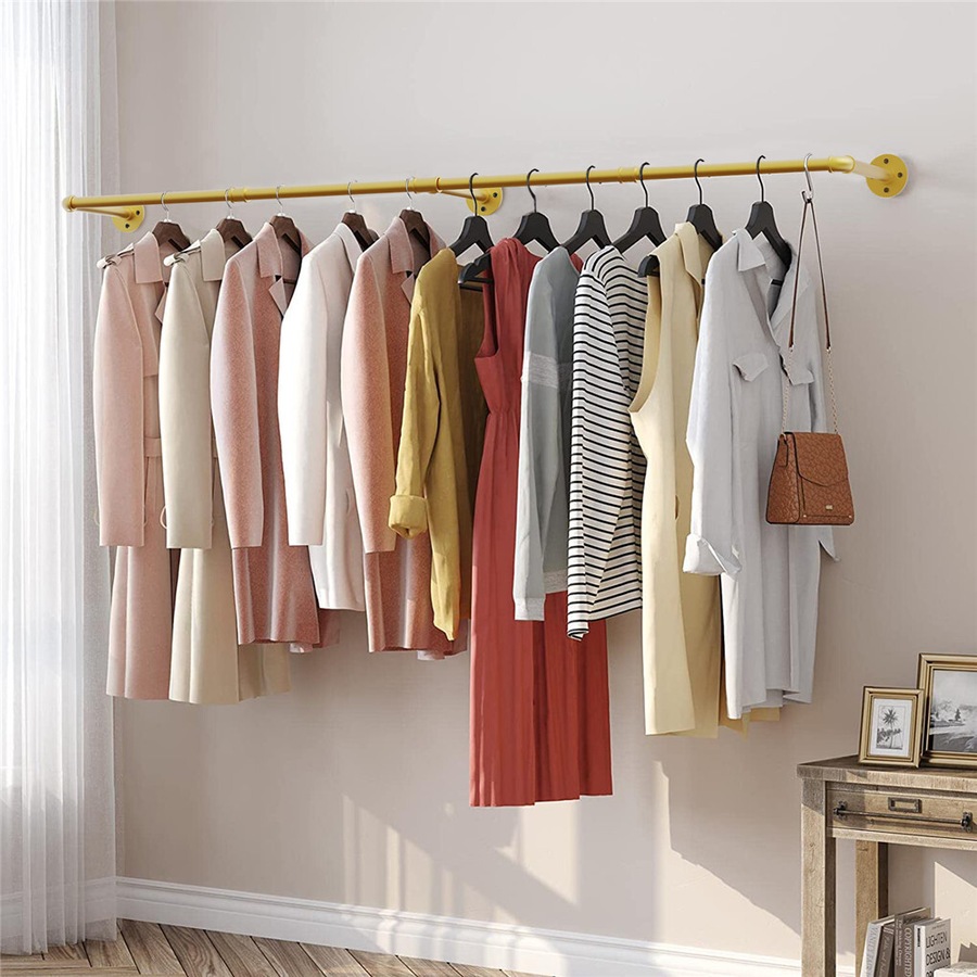 Buy Gold Wall Mounted Clothes Rack Strong Metal Garment Hanging Storage ...