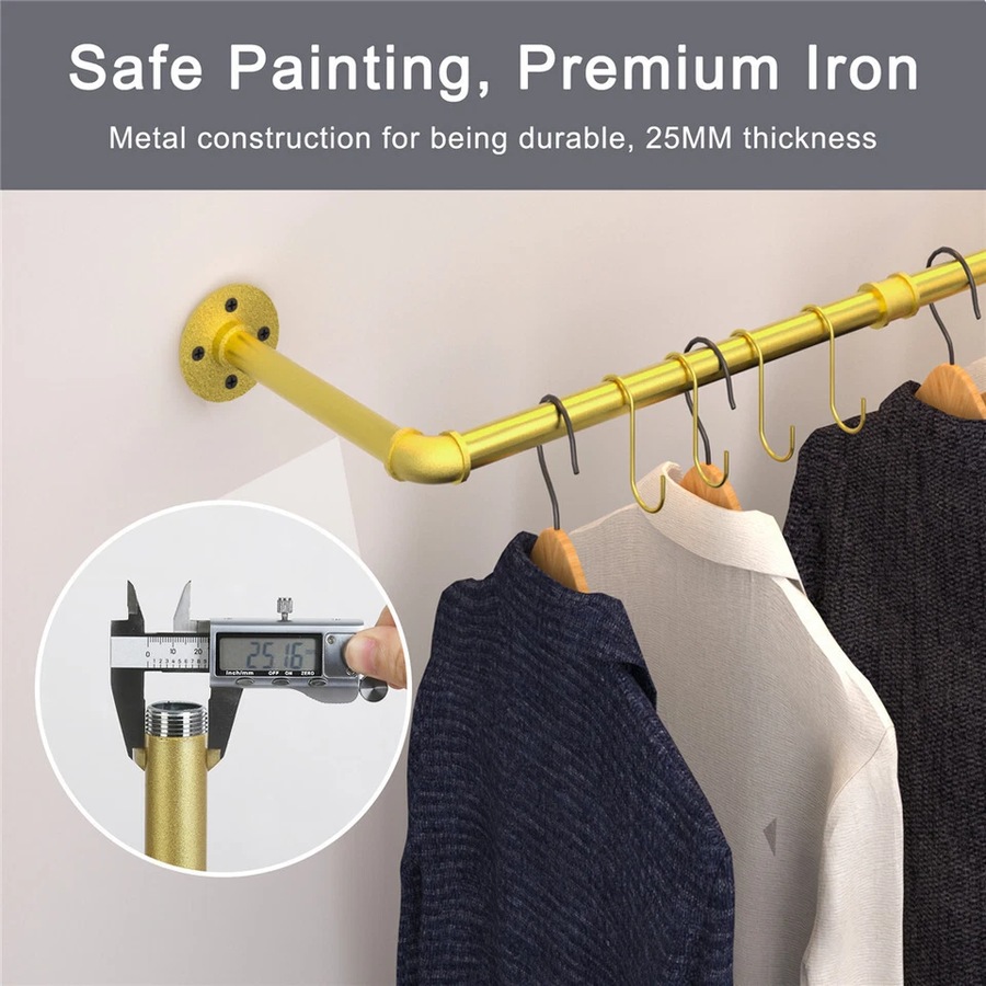 Buy Gold Wall Mounted Clothes Rack Strong Metal Garment Hanging Storage ...