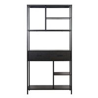 Vintage Industrial Bookshelf with Multifunctional Storage Dark Walnut and Black