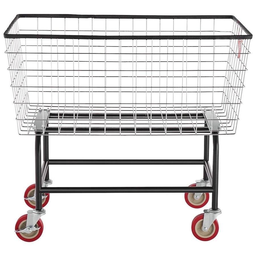 Wire Laundry Cart, 4.5 Bushel Wire Laundry Basket with Wheels, 670x400x260 mm Commercial Wire Laundry Basket Cart, Steel Frame with Chrome Finish, 5in Casters, Wire Basket Cart for Laundry