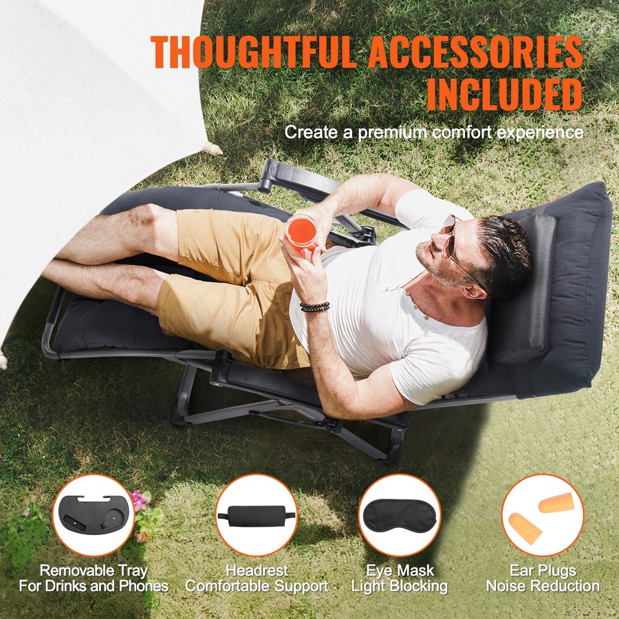 Zero Gravity Chair, 26-In Heavy Duty Anti Gravity Recliner Lounge Chair with Cushion, Headrest and Cup Holder, 500 lbs Capacity