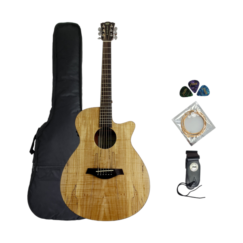 40 Caraya HS-GYPSY-CEQ/GC OM Type Acoustic Guitar,Built-in EQ,  Cutaway+Free Bag
