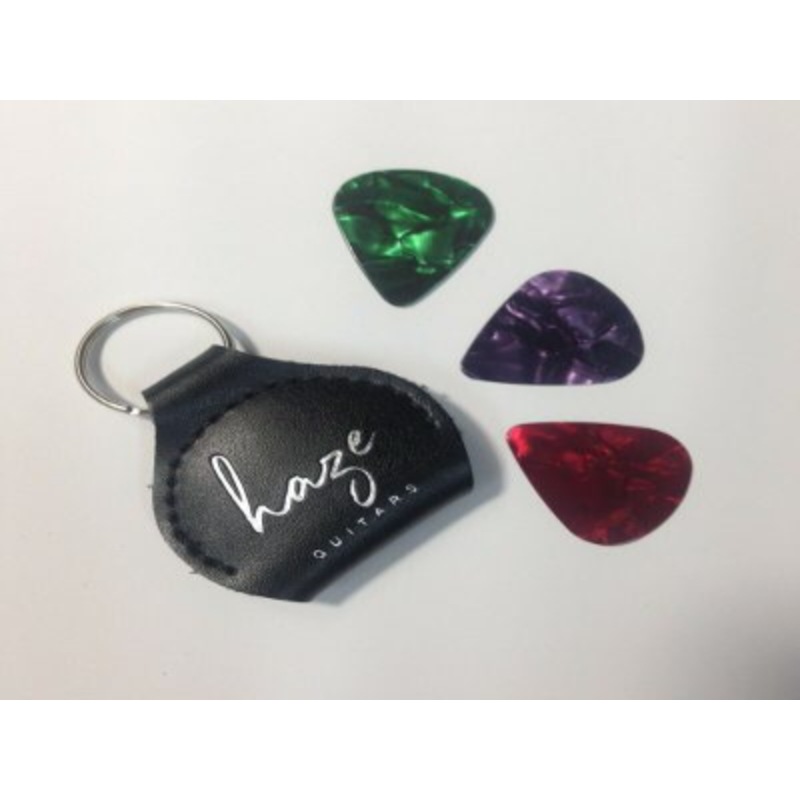 Buy Haze Leather PickHolder + 3 Guitar Picks, Key Ring Design, Black