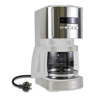 Kenmore Aroma Control 12-Cup Programmable Coffee Machine, White and Stainless Steel Drip Coffee Machine, Glass Carafe, Reusable Filter, Timer, Digital Display Charcoal Water Filter, Regular or Bold