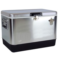 Koolatron Stainless Steel Ice Chest Cool Box with Bottle Opener, 51 L, 85 Can Capacity Esky, Portable Beverage Cooler for Camping, Beach, Caravan (Silver/Black)