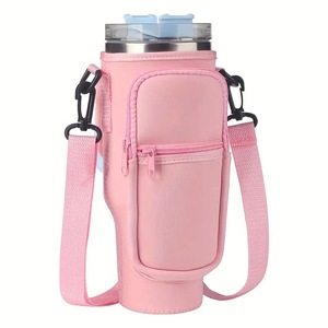 Water Bottle Carrier Bag with Phone Pocket for Stanley 40oz Tumbler with Handle Neoprene Water Bottle Holder Pouch with Adjustable Strap Bollus - Stanley Cup Accessories