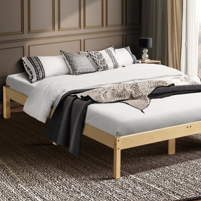Buy Furb Bed Frame Wooden Solid Pine Wood Bed Base Mattress Headboard