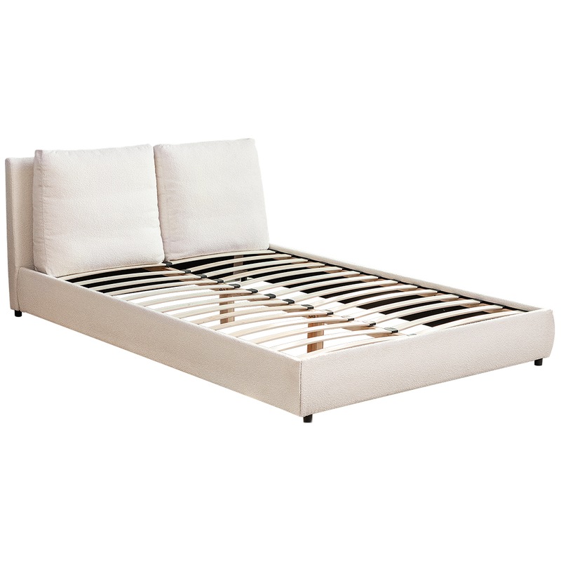 Buy Furb Boucle Upholstered Queen Size Platform Bed Frame w/ 2 High