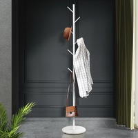 Furb Coat Rack Steel Clothes Stand Tree Hat Jacket Portable Hanger Garment 7 Hooks Marble Base White