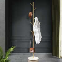 Furb Coat Rack Steel Clothes Stand Tree Hat Jacket Portable Hanger Garment 7 Hooks Marble Base Gold