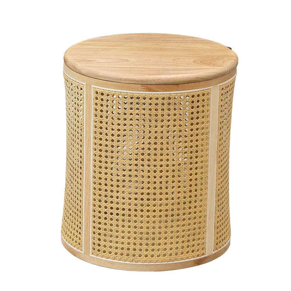 Buy Furb Coffee Table 40CM Round Side Table with Storage & Natural Cane ...