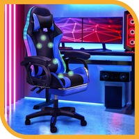 Furb Gaming Office Chair Executive Computer LED Massage Seat Footrest Ergonomic Support Blue