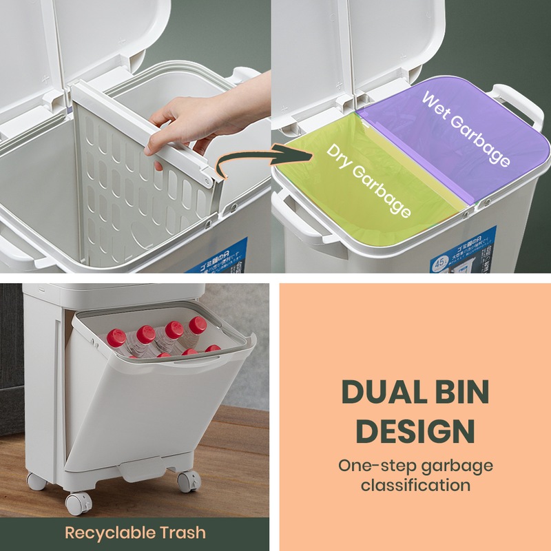 Buy Furb New 45L Kitchen Bin Waste Sorting Trash Can 3 Lid Rubbish Bins