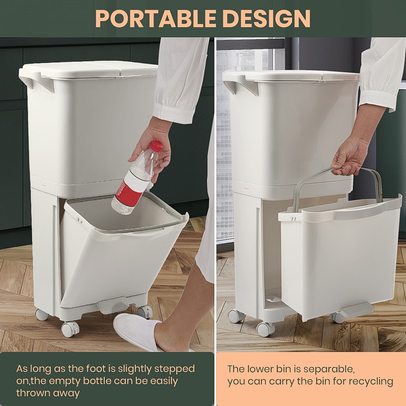 Buy Furb New 45L Kitchen Bin Waste Sorting Trash Can 3 Lid Rubbish Bins