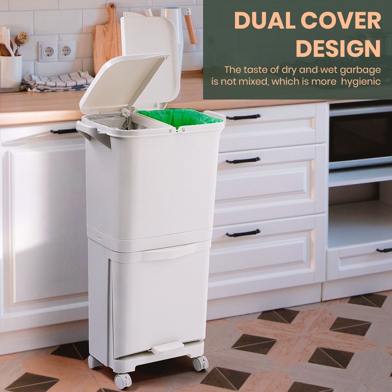 Buy Furb New 45L Kitchen Bin Waste Sorting Trash Can 3 Lid Rubbish Bins