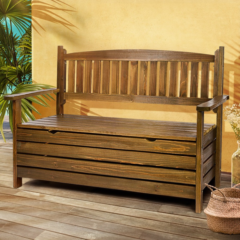 Buy Furb Outdoor Storage Bench Box Chest 2 Seat Wooden Patio Furniture