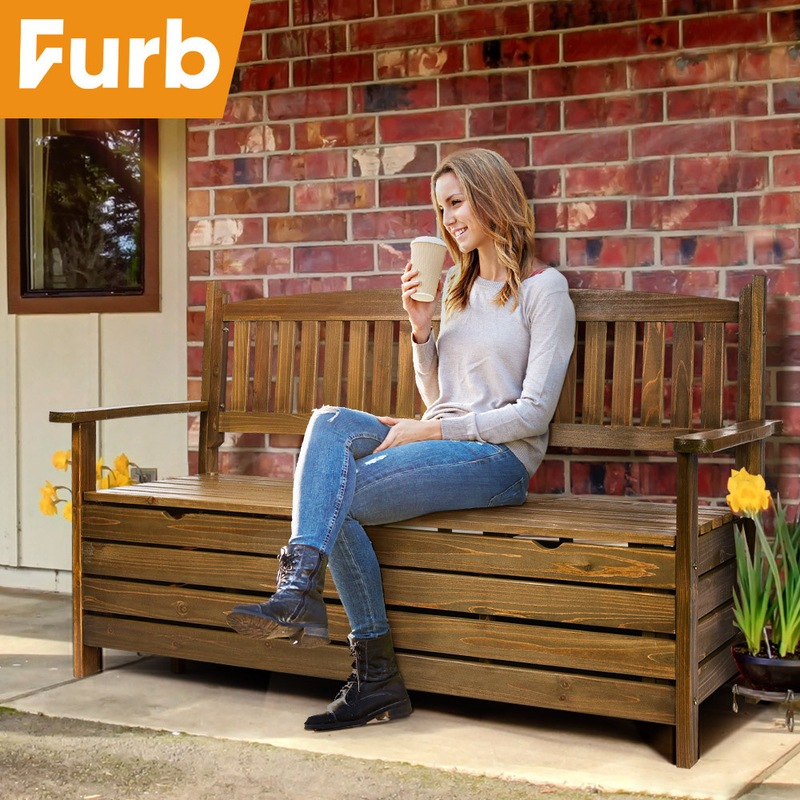 Buy Furb Outdoor Storage Bench Box Chest 3 Seat Wooden Backyard Patio