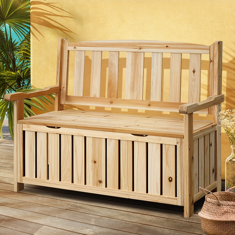 Buy Furb Patio Storage Bench Wooden Box Chest 2-3 Seat Outdoor ...