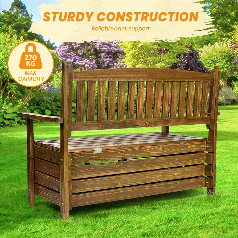 Buy Furb Patio Storage Bench Wooden Box Chest 2-3 Seat Outdoor ...