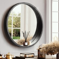 Furb Wooden Wall Mirrors Flat Round Makeup Mirror Home Decor 60/80/100CM