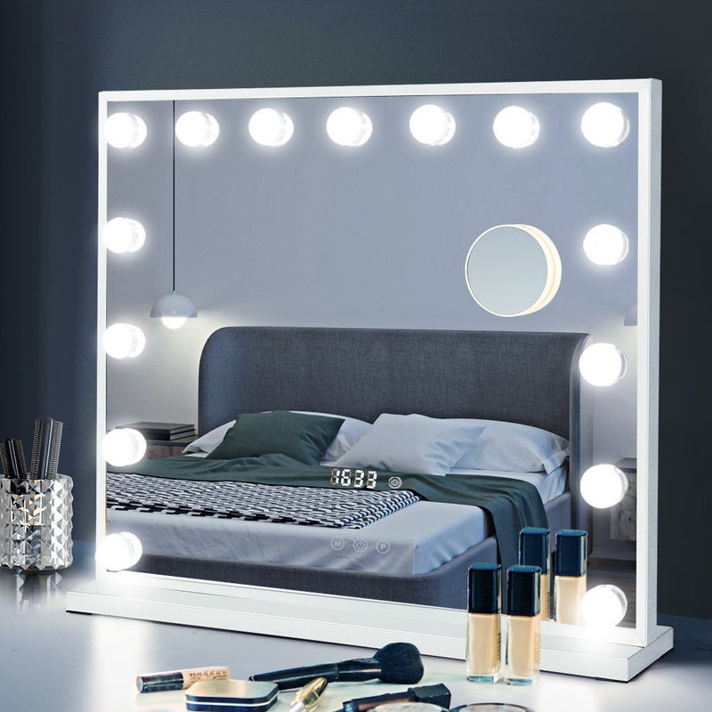 Buy Simplus Time Display Makeup Mirror Vanity Hollywood Lighted Mirrors 15  LED Blubs 60X52CM - MyDeal