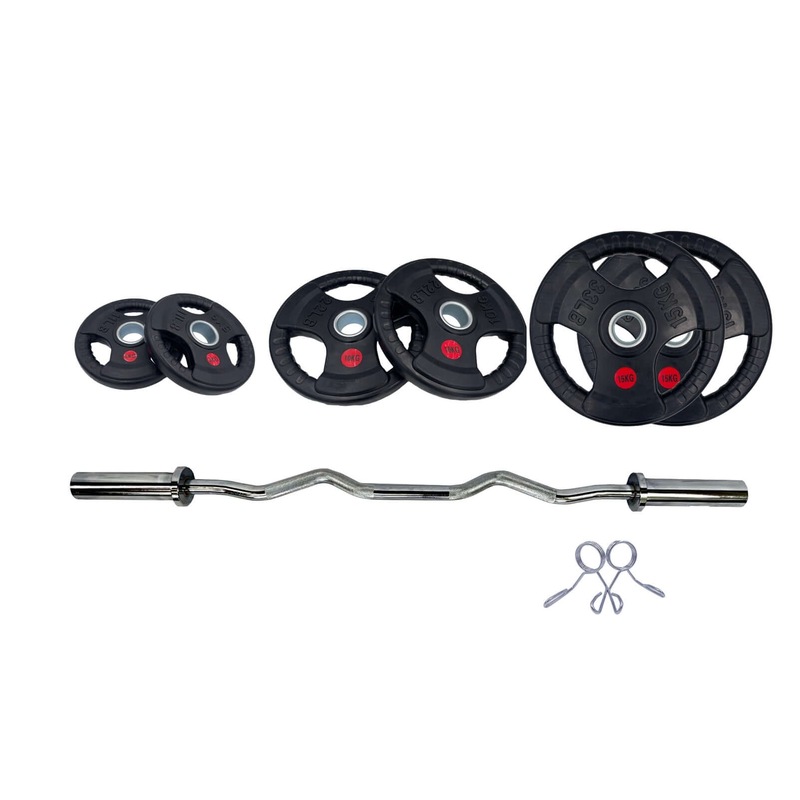 Buy 60kg Tri Grip Rubber Weight Plate Set with 1.2m EZ Curl Bar MyDeal